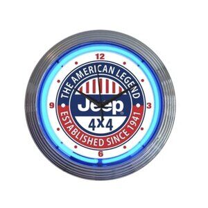 🚙 Neonetics Jeep The American Legend Neon Clock 15" Chrome Retro Garage ManCave
